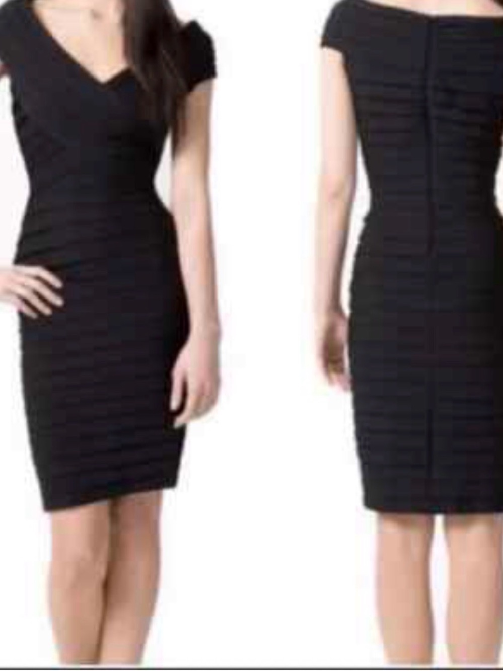 Tadashi Shoji Black Cap-Sleeve Midi Sheath Dress